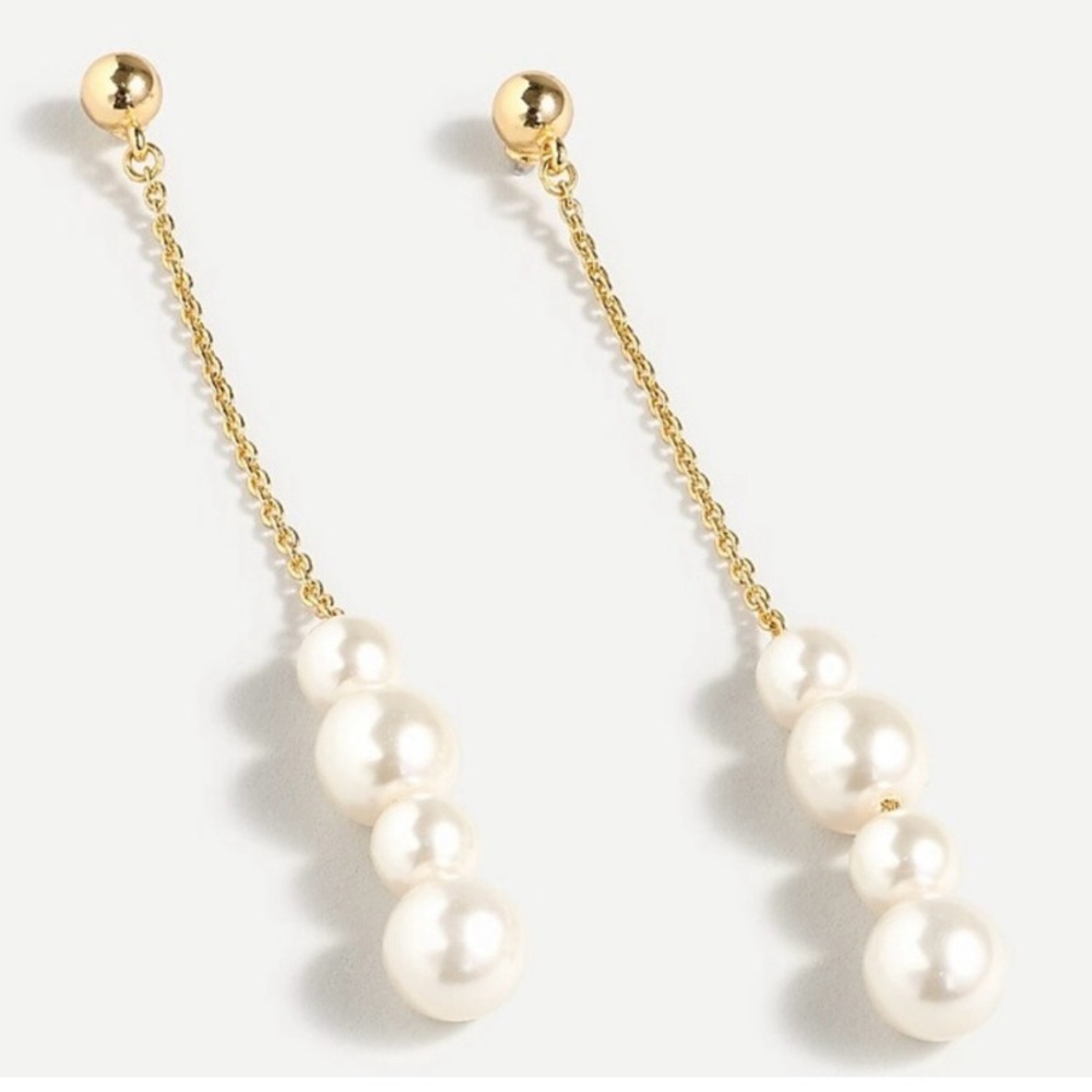 🤍💛NWT JCrew Pearl and Gold Chain Drop Earrings